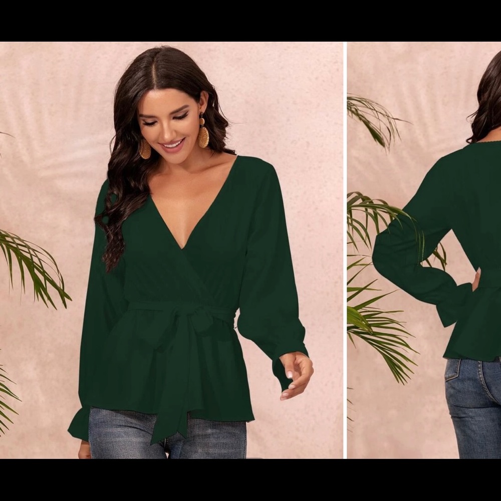 Green long sleeve blouse from Shein